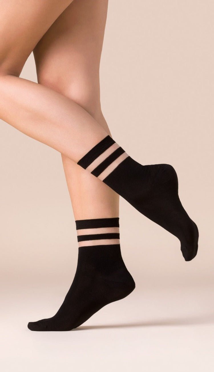 Sheer double stripe ankle Socks - Black - ONE SIZE - Socks Cami by Gabriela - Top TightsSheer double stripe ankle Socks - Black - ONE SIZE - Socks Cami by GabrielaSocksTop TightsSheer double stripe ankle Socks - Black - ONE SIZE - Socks Cami by Gabriela